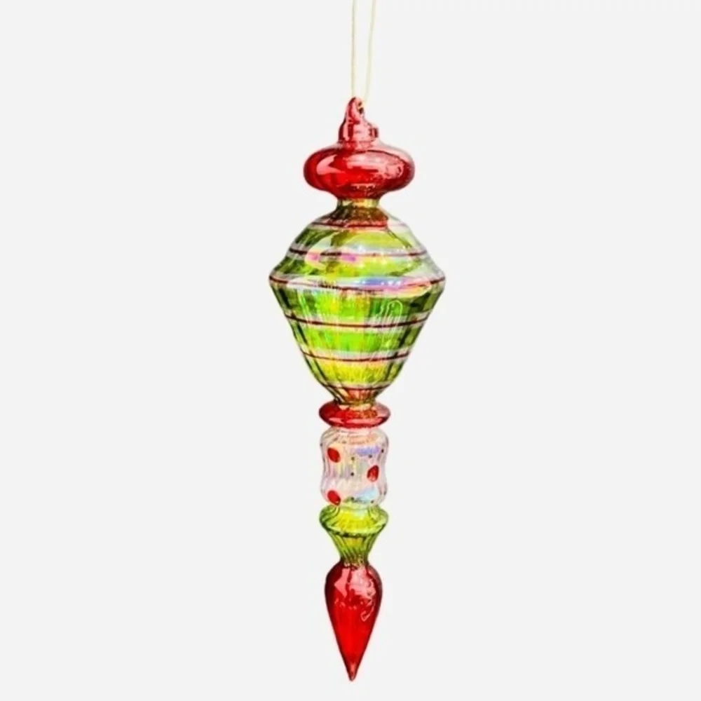 Vintage Italian Art Deco Green Red Spiral Glass Christmas Ornament 10